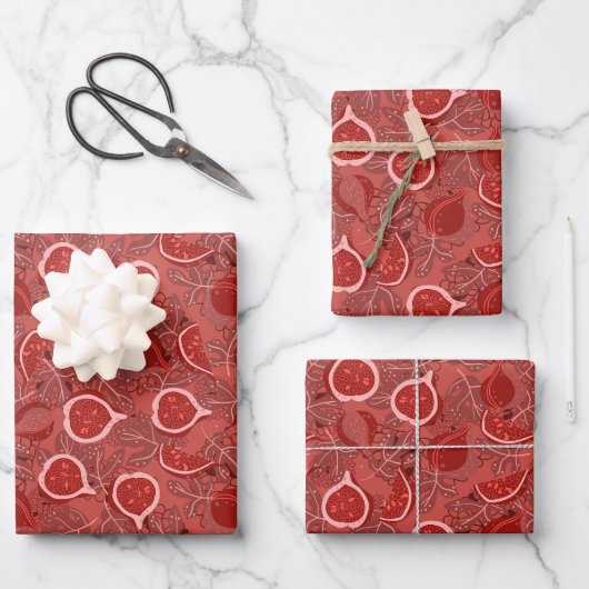 Schönes rotes Feigenfruchtmuster Geschenkpapier Set (Vorderseite)