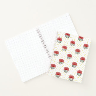 Schönes rotes florales gelbes Punkt-Tagebuch Notizblock