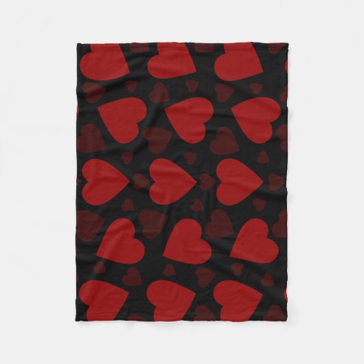 Schönes rotes Herzmuster auf schwarz Fleecedecke (Vorderseite)