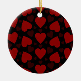 Schönes rotes Herzmuster auf schwarz Keramik Ornament