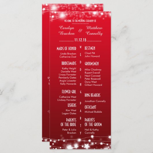 Schönes Rotes Hochzeitsprogramm für glühende Stern Programm (Vorne/Hinten)