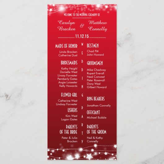 Schönes Rotes Hochzeitsprogramm für glühende Stern Programm (Vorderseite)