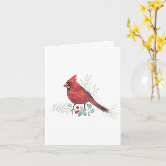 Schönes Rotes Kardinal Gemälde Karte (Gelbe Blume)