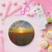 Schönes rotes Mohnfeld bei Sonnenaufgang Pappteller (Party)