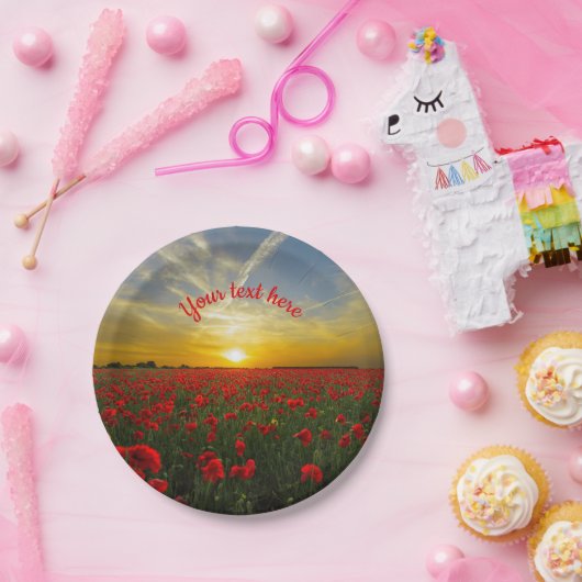 Schönes rotes Mohnfeld bei Sonnenaufgang Pappteller (Party)