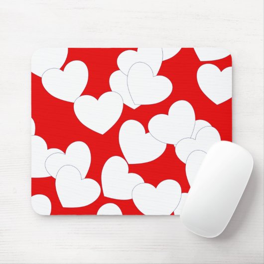 Schönes rotes Mousepad mit großen weißen Herzen (Mit Mouse)