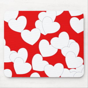 Schönes rotes Mousepad mit großen weißen Herzen