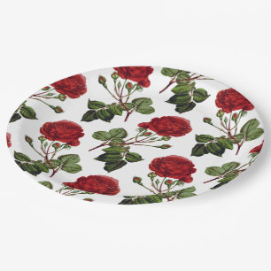 Schönes rotes Rosenmuster Pappteller