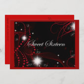Schönes, rotes Schwarz, 16 . Geburtstag Einladung (Vorne/Hinten)