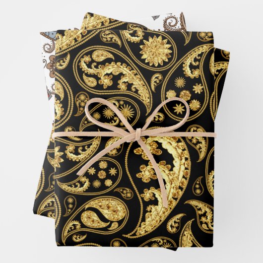 Schönes rotes, schwarzes und goldenes Paisley-Must Geschenkpapier Set (Beispiel)