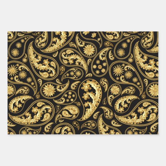 Schönes rotes, schwarzes und goldenes Paisley-Must Geschenkpapier Set (Vorderseite)