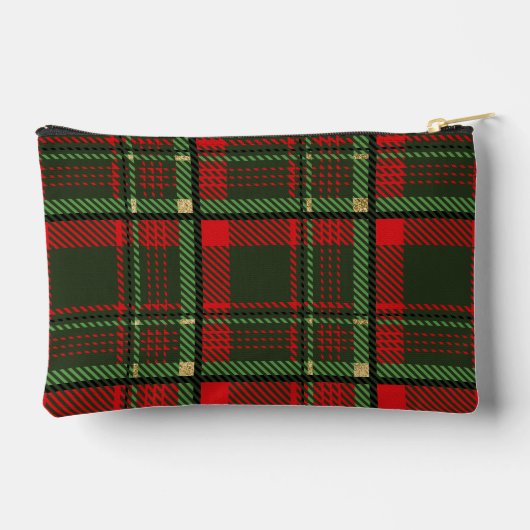 Schönes rotes und grünes Kariertes Muster Zubehörtasche (Rückseite)