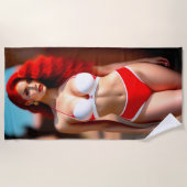 Schönes Rotkopfmädchen Illustration Strand Handtuc Strandtuch (Vorderseite)