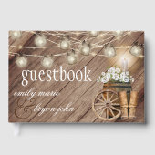 Schönes Rustikales Holzfass mit weißer Blüte Gästebuch (Vorderseite)