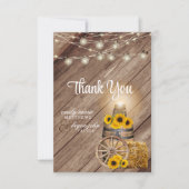 Schönes rustikales Holzfass und Sonnenblumen Dankeskarte (Vorderseite)