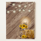 Schönes rustikales Holzfass und Sonnenblumen Planer (Rückseite)