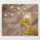 Schönes rustikales Holzfass und Sonnenblumen Schaumweinetikett (Einzelnes Label)