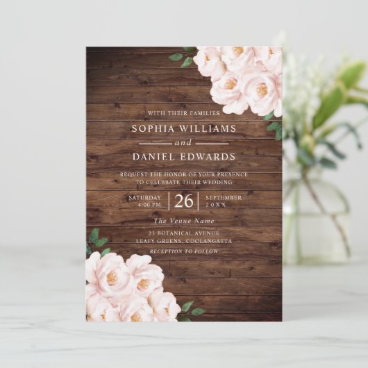 Schönes rustikales Rosa Rosa Elegante Hochzeit Einladung (Stehend Vorderseite)