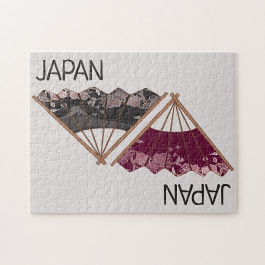 Schönes Sakura Fan Hand Illustriert Japan Puzzle (Horizontal)