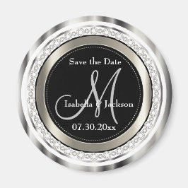 Schönes Save the Date in Silver & White Diamonds Magnet