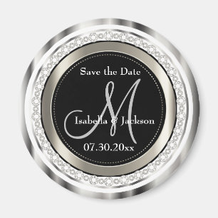 Schönes Save the Date in Silver & White Diamonds Magnet