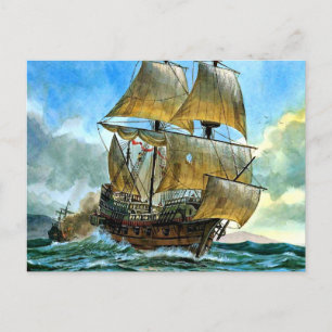 schönes Schiff mit vier Masten Postkarte