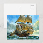 schönes Schiff mit vier Masten Postkarte (Vorne/Hinten)