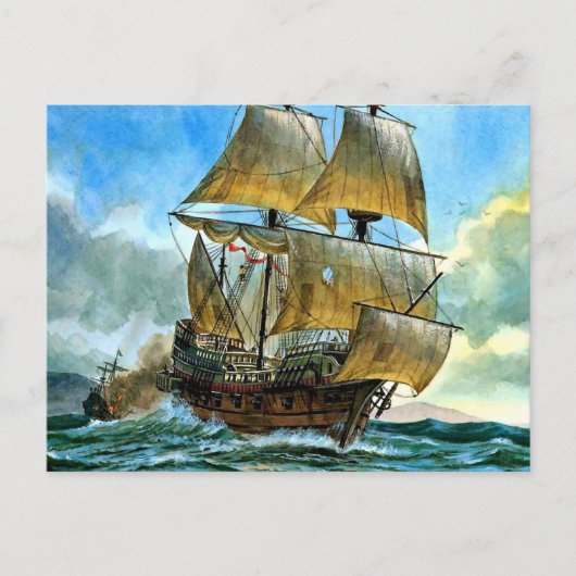 schönes Schiff mit vier Masten Postkarte (Vorderseite)