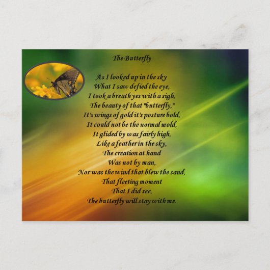 Schönes Schmetterlingsgedicht. Postkarte (Vorderseite)
