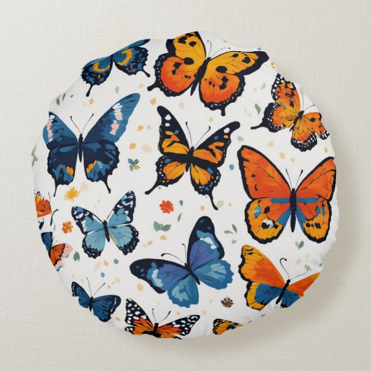 Schönes Schmetterlingskissen Rundes Kissen (Rückseite)