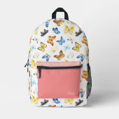Schönes Schmetterlingsmuster mit Name Pink Bedruckter Rucksack (Vorderseite)