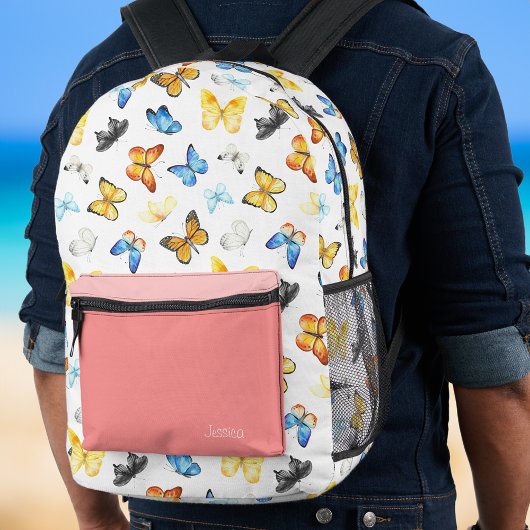 Schönes Schmetterlingsmuster mit Name Pink Bedruckter Rucksack