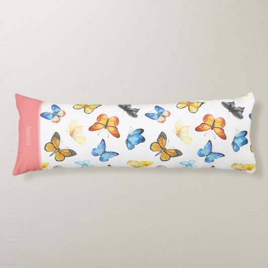 Schönes Schmetterlingsmuster mit Name Pink Cotton Seitenschläferkissen (Vorderseite)