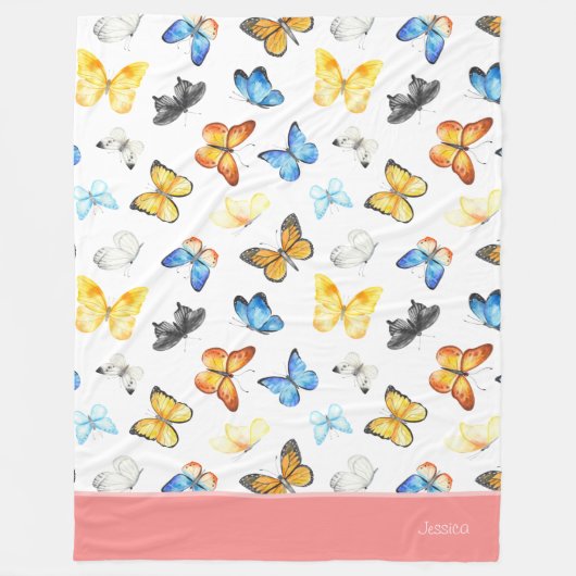 Schönes Schmetterlingsmuster mit Name Pink Fleecedecke (Vorderseite)