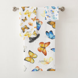 Schönes Schmetterlingsmuster mit Namen Badhandtuch Set