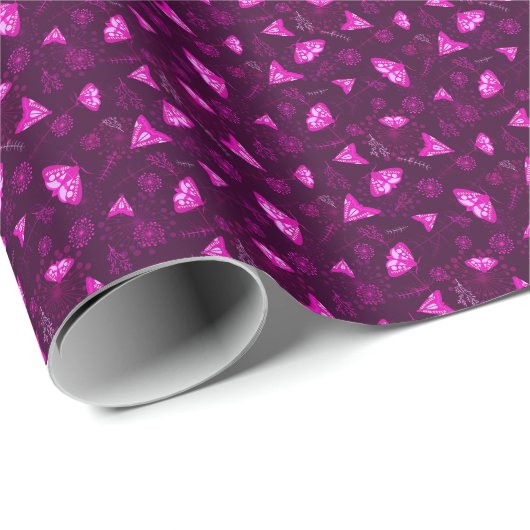 Schönes Schmetterlingsmuster rosa Geschenkpapier (Rolleneckpunkt)