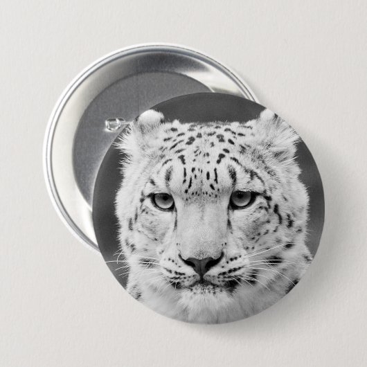 Schönes Schnee-Leopard-Schwarzweiss-Porträt Button (Vorne & Hinten)
