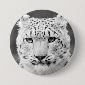 Schönes Schnee-Leopard-Schwarzweiss-Porträt Button (Vorderseite)