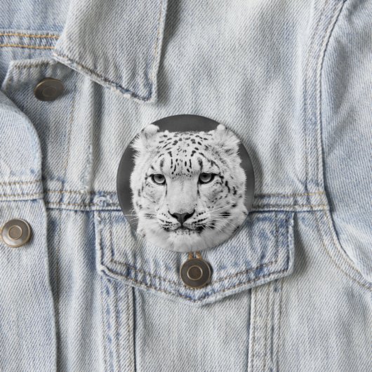 Schönes Schnee-Leopard-Schwarzweiss-Porträt Button (Beispiel)