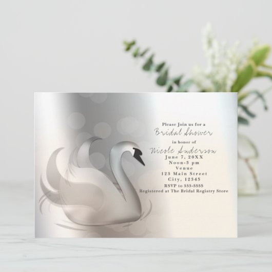 Schönes Schwan Silver Chic Einladung (Stehend Vorderseite)