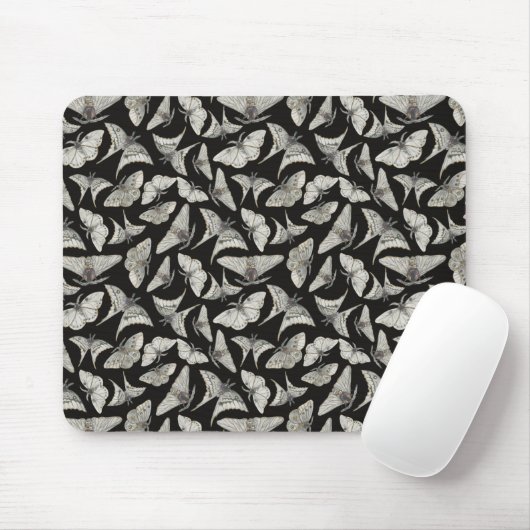 Schönes Schwarz Beige Moth Butterfly Muster Mousepad (Mit Mouse)