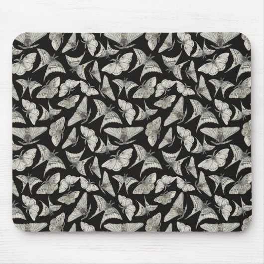 Schönes Schwarz Beige Moth Butterfly Muster Mousepad (Vorne)