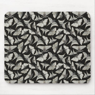 Schönes Schwarz Beige Motten Schmetterling Muster Mousepad