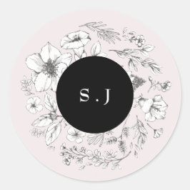 Schönes Schwarz-Bläschen Monogramm-Kraut Runder Aufkleber