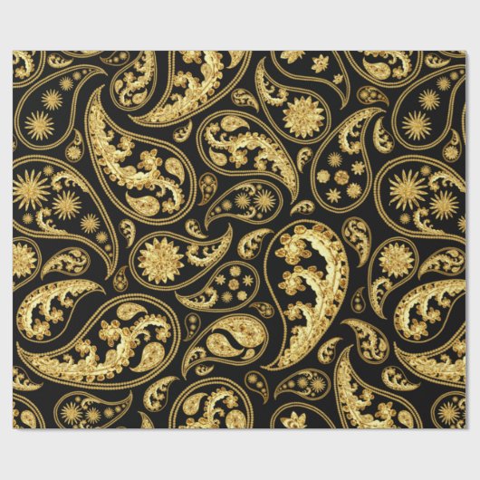 Schönes Schwarz-Gold-Paisley-Muster Geschenkpapier (Flach)