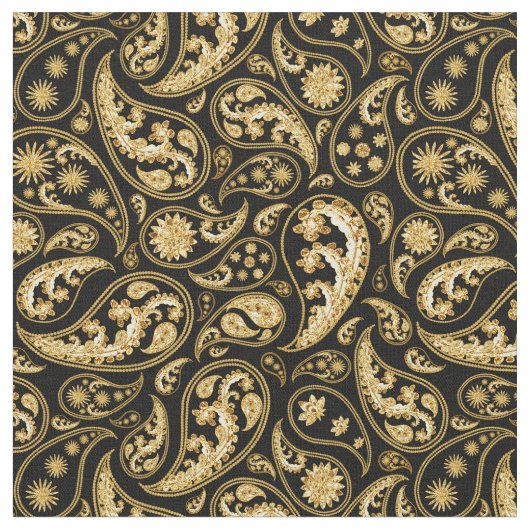 Schönes Schwarz-Gold-Paisley-Muster Stoff (Nahaufnahme)