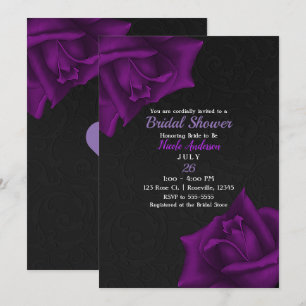 Schönes Schwarz Textur Lila Rose Brautparty Einladung