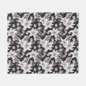 Schönes schwarz weiß Blumenmuster Fleecedecke (Vorderseite (Horizontal))