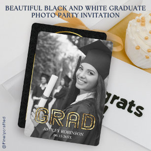 Schönes Schwarz-Weiß-Graduate-Foto-Party Einladung