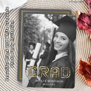 Schönes Schwarz-Weiß-Graduate-Foto-Party Einladung